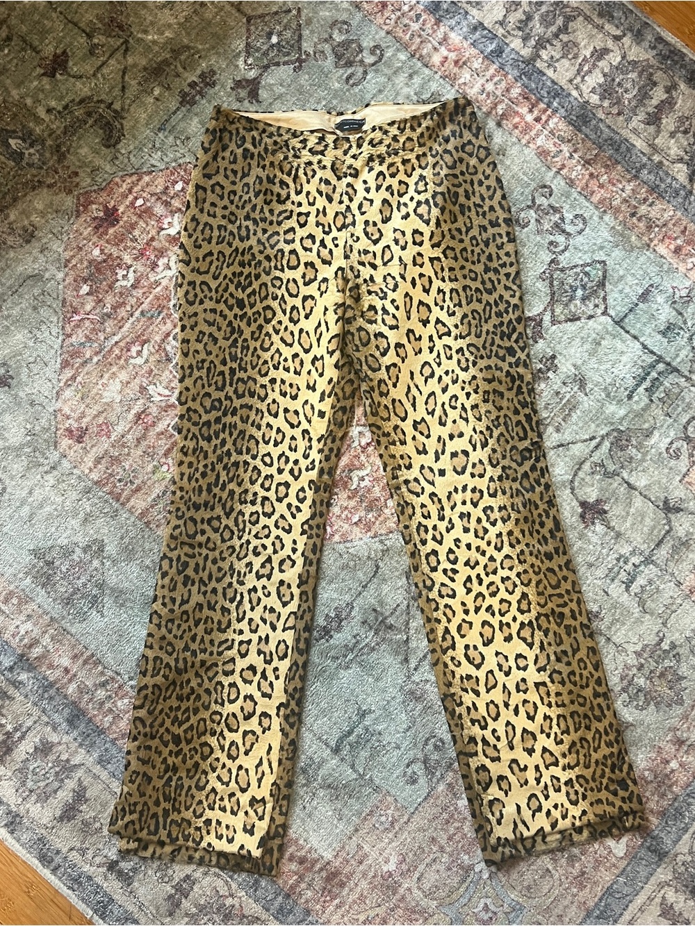 Y2K vintage Leopard Print Straight-Leg Jeans in Gold and Brown
